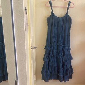 NWOT Cinq à Sept Dark Turquoise Ruffled Tiered Midi Dress, Size 10